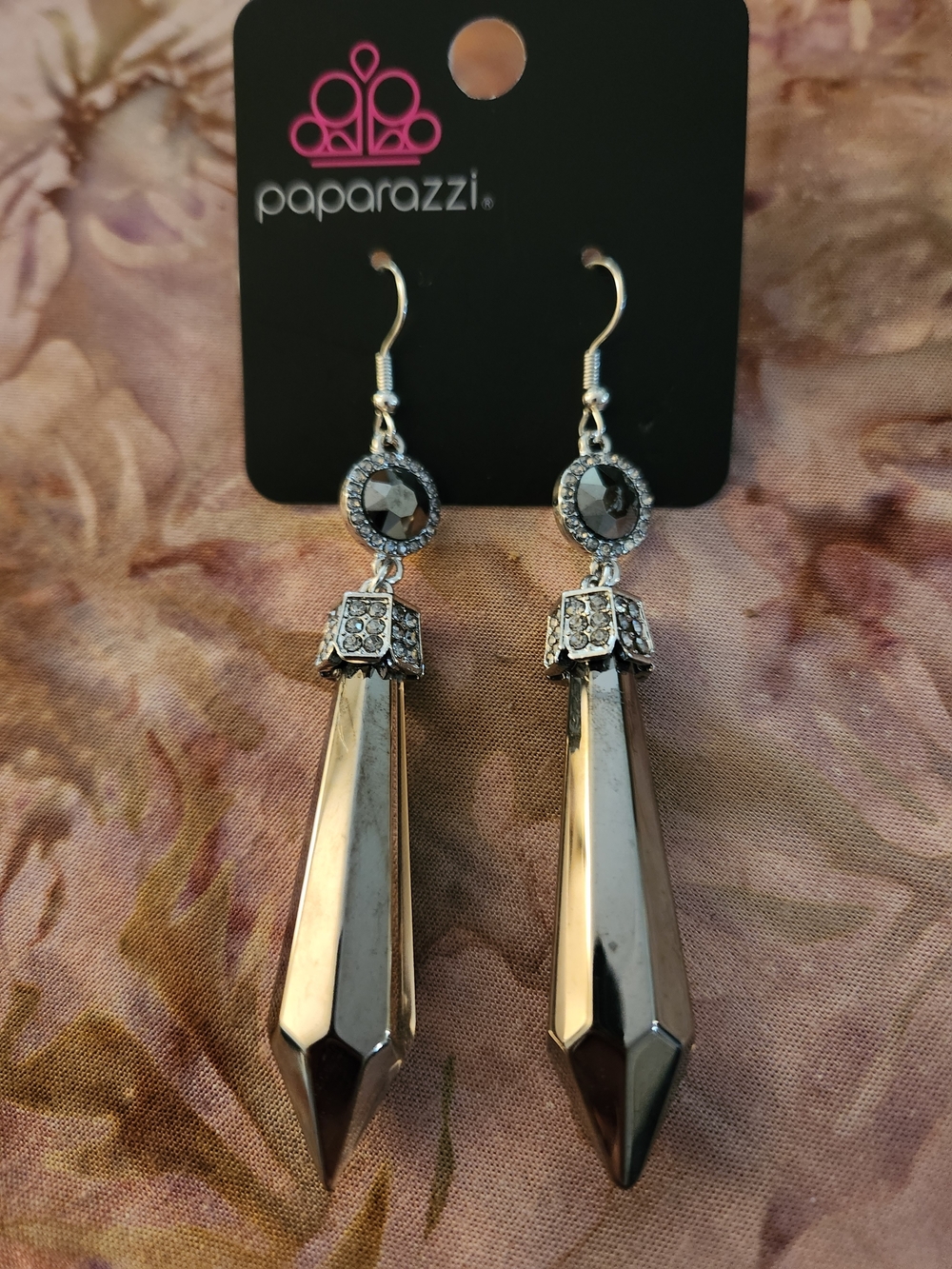 paparazzi Hematite Faceted Drop Earrings with Crystal Accents